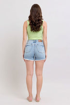 Women’s Plus Size Tummy Control Raw Hemmed Denim Shorts