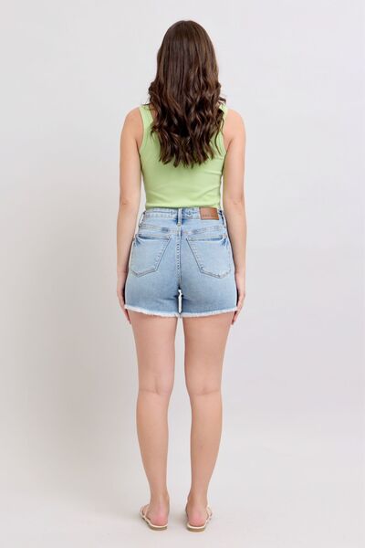 Women’s Plus Size Tummy Control Raw Hemmed Denim Shorts