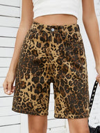 Women’s Leopard Print High Waist Denim Shorts