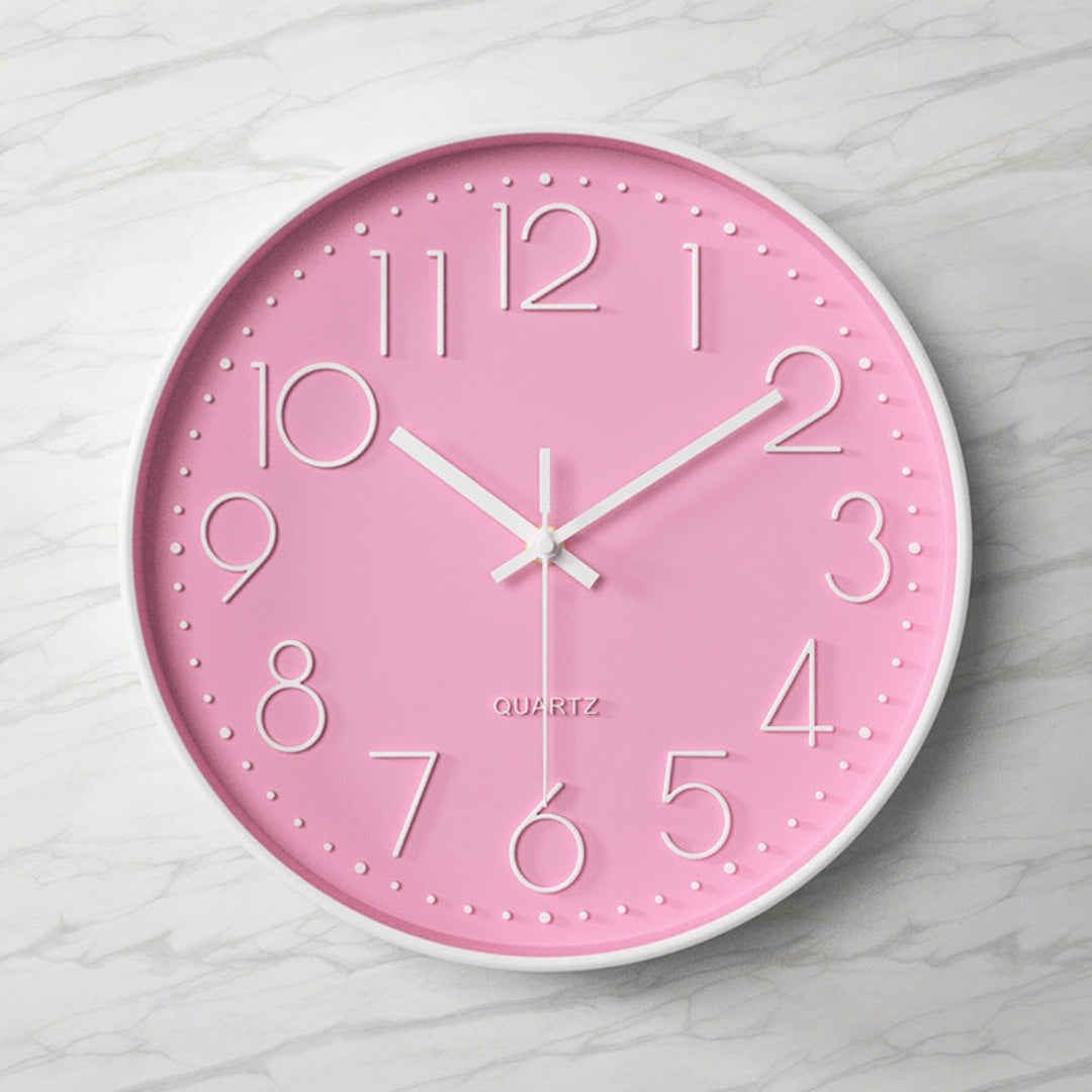 Contemporary Large Clear Glass Wall Clock with Silent Design Pink