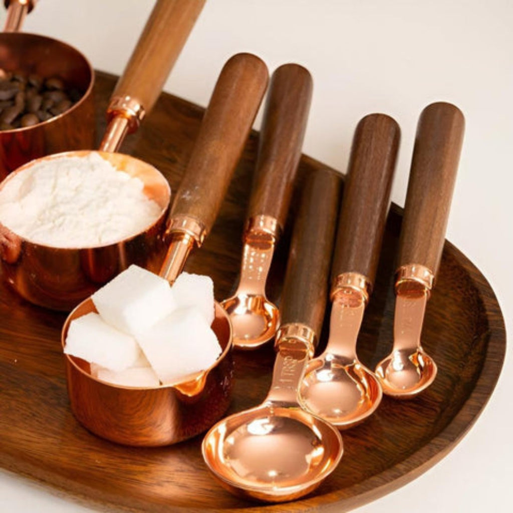 Premium Measuring Cups & Spoons | Steel Set with Wood Handle