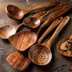 Artisan Wooden Cookware Set | Handcrafted Kitchen Tools Brown