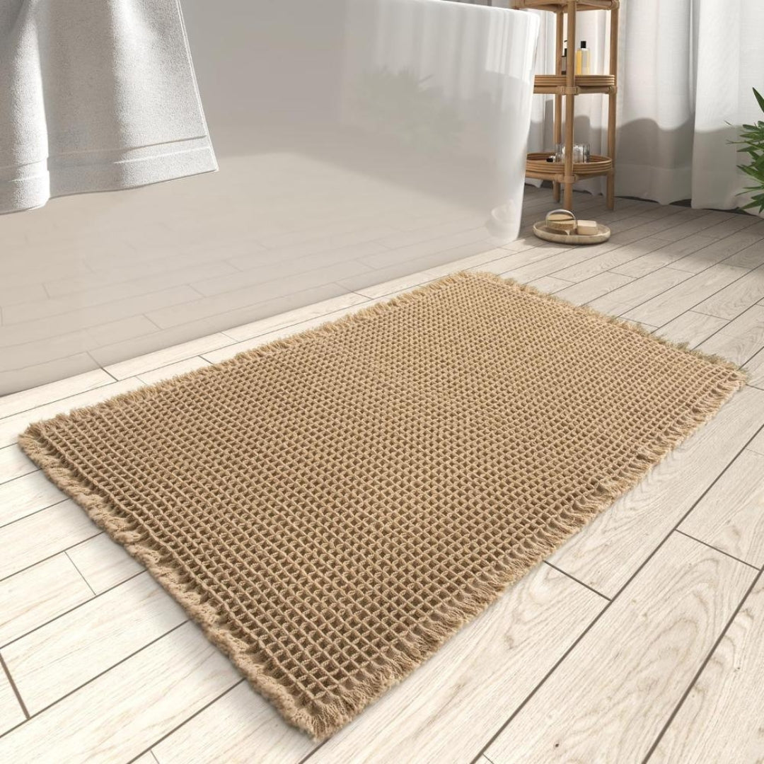 Plush Waffle Bath Mat | Absorbent Non Slip Bathroom Rug