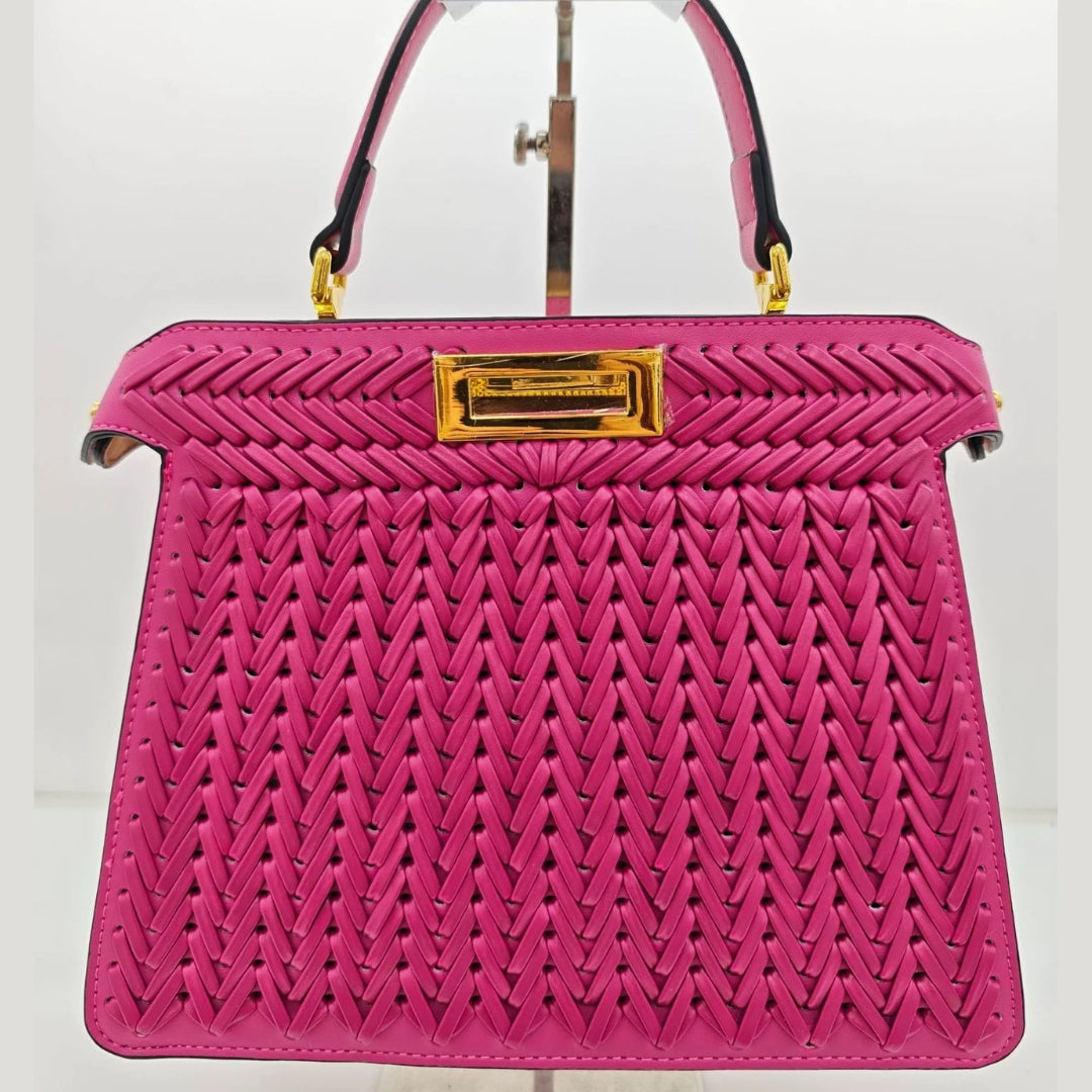 Alia | Women’s Woven Leather Handbag | With Crossbody Strap Pink