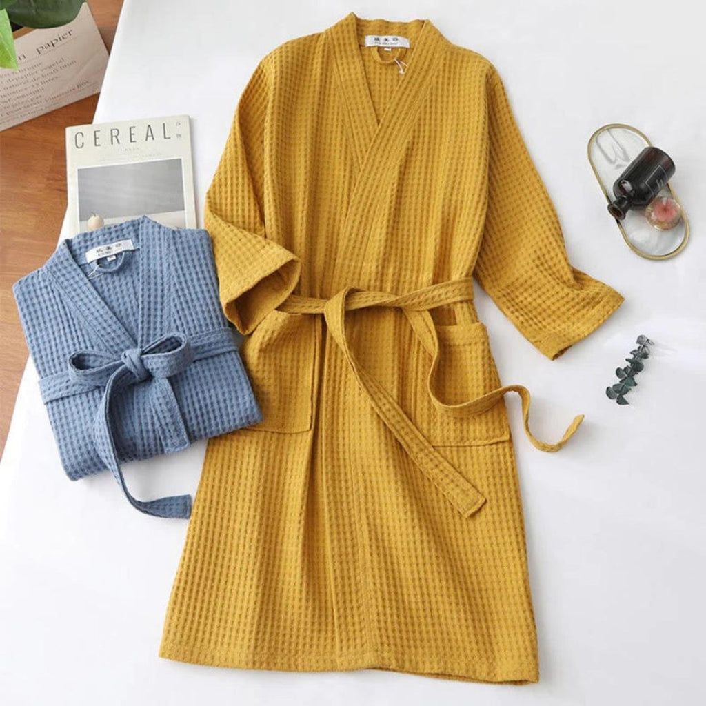 Elegant Waffle Bathrobe with V-Neck Cut for Spa-Like Comfort