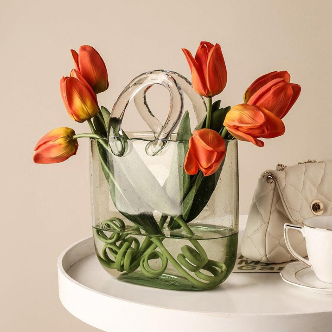 Modern Handbag Glass Vase | Chic Decorative Accent Home 26.5 cm