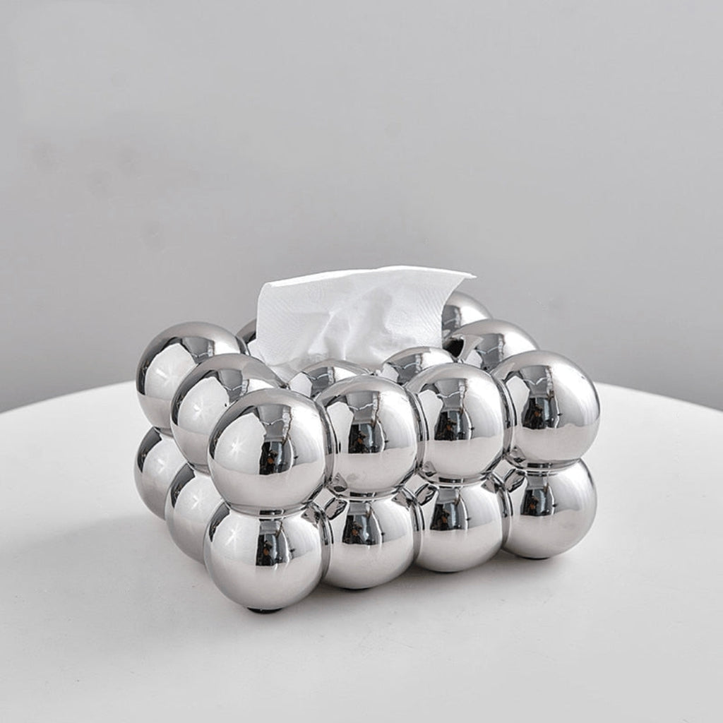 Sculptural Round Ceramic Tissue Box Cover for Stylish Living Silver