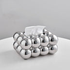Sculptural Round Ceramic Tissue Box Cover for Stylish Living Silver