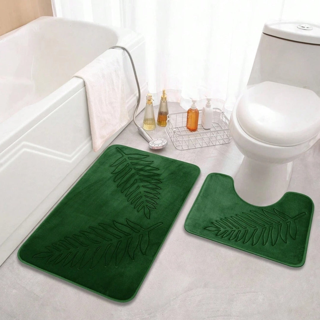 Supportive Memory Foam Bath Mat Set for Bathroom Comfort Green