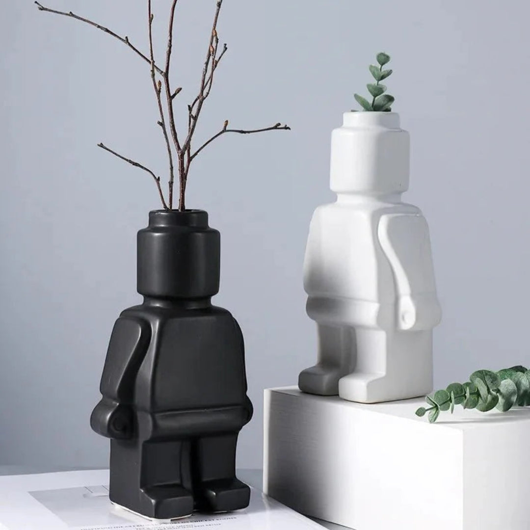 Playful Ceramic Robot Vase for Modern Home Decor Accent