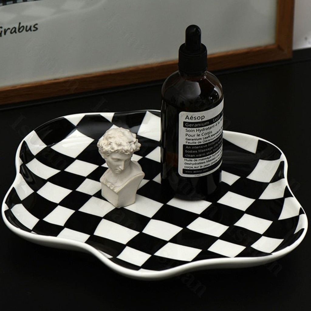 Contemporary Checkered Ceramic Storage Tray | Modern Living