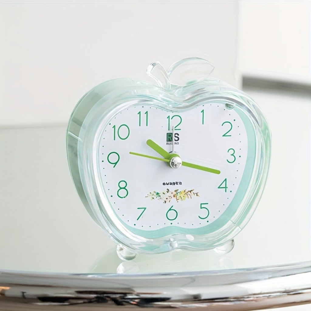 Cute Apple Shaped Alarm Clock with Night Light | Bedside Green