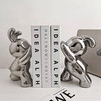 Playful Rabbit Bookends Set as a Stylish Shelf Accent Decor Silver