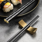 Luxe Metal Chopsticks Set of 5 | Modern Black Gold Design