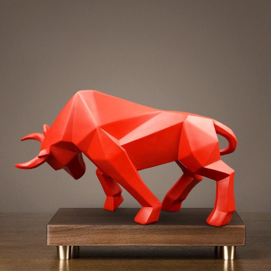 Dynamic Charging Bull Statue | Contemporary Decor Statement Red