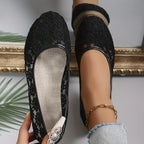 Women’s Floral Pattern Ballerina Flats Black