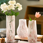 Artistic Pink Marble Effect Glass Vase for Desk Hydroponics Large