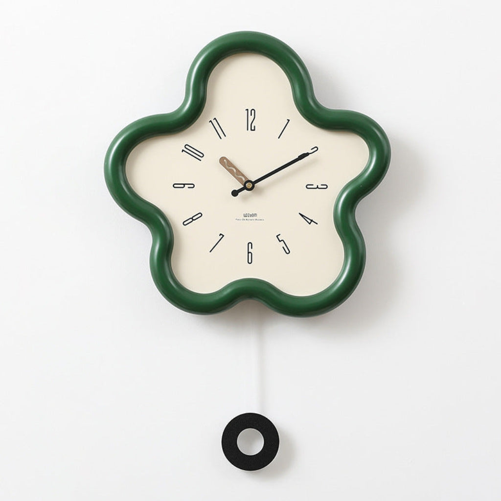 Decorative 3D Floral Pendulum Wall Clock for Quiet Spaces Green