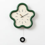 Decorative 3D Floral Pendulum Wall Clock for Quiet Spaces Green