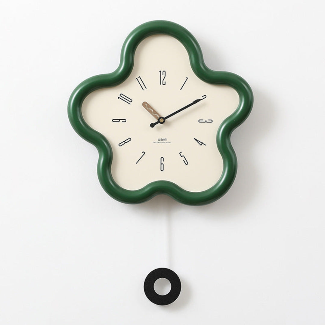 Decorative 3D Floral Pendulum Wall Clock for Quiet Spaces Green