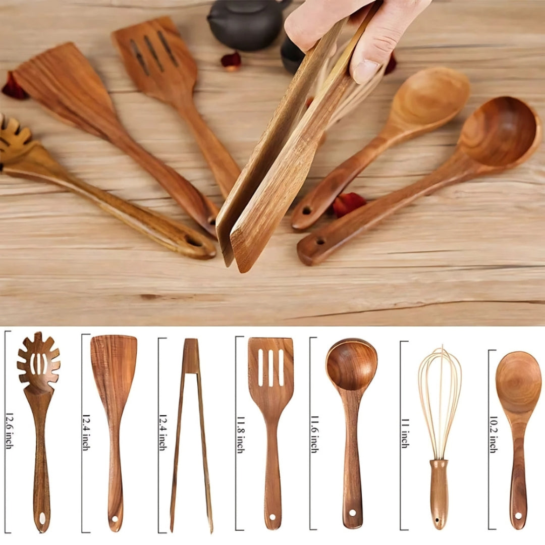 Minimal Wooden Kitchen Utensil Set 7 Piece Home Cooking