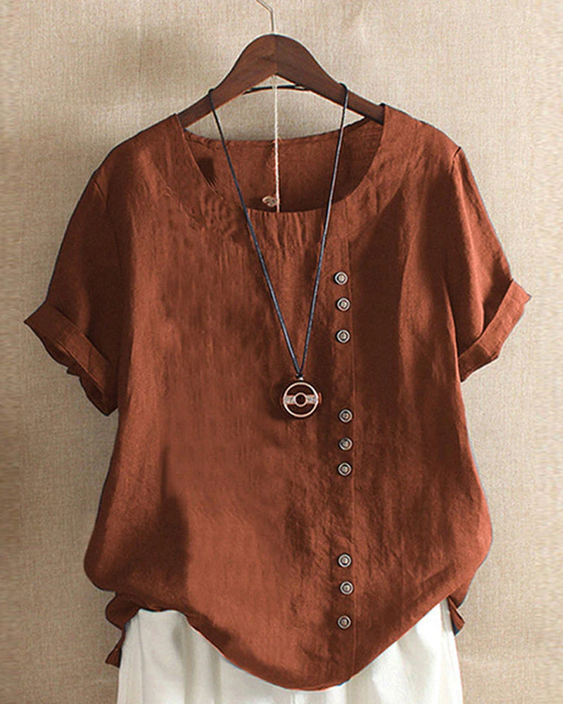 Women’s Casual Button Detail Blouse for Summer Styling Brown