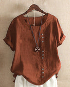 Women’s Casual Button Detail Blouse for Summer Styling Brown