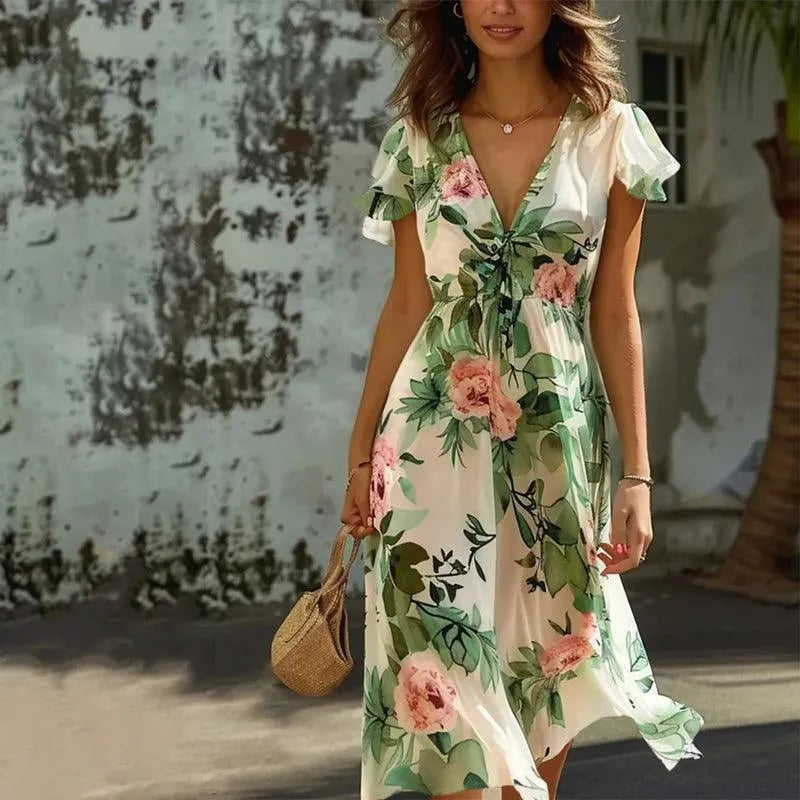 Women’s Floral Maxi Dress – Beach Ready Dress Green