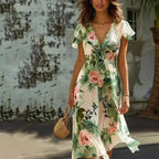 Women’s Floral Maxi Dress – Beach Ready Dress Green