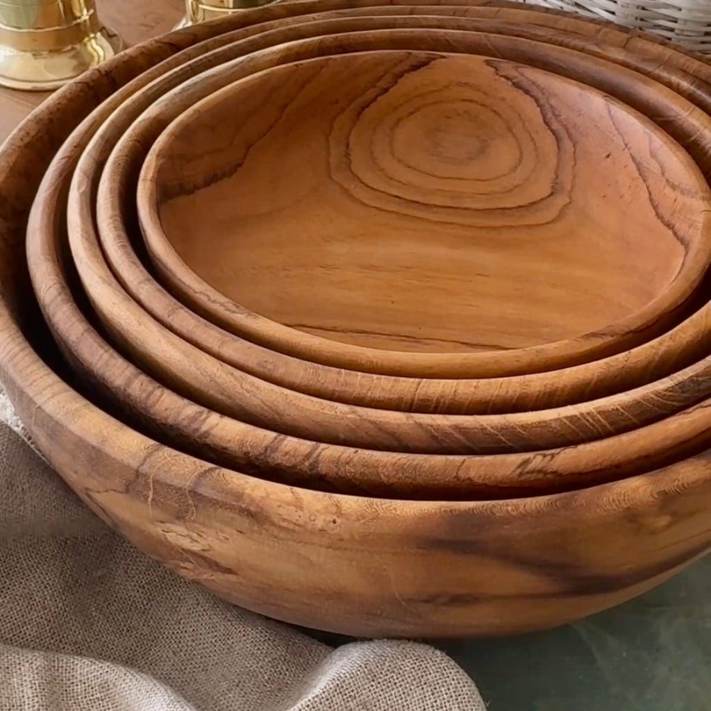 Artisan Nesting Wooden Bowl Collection | 5 Piece Set Serving
