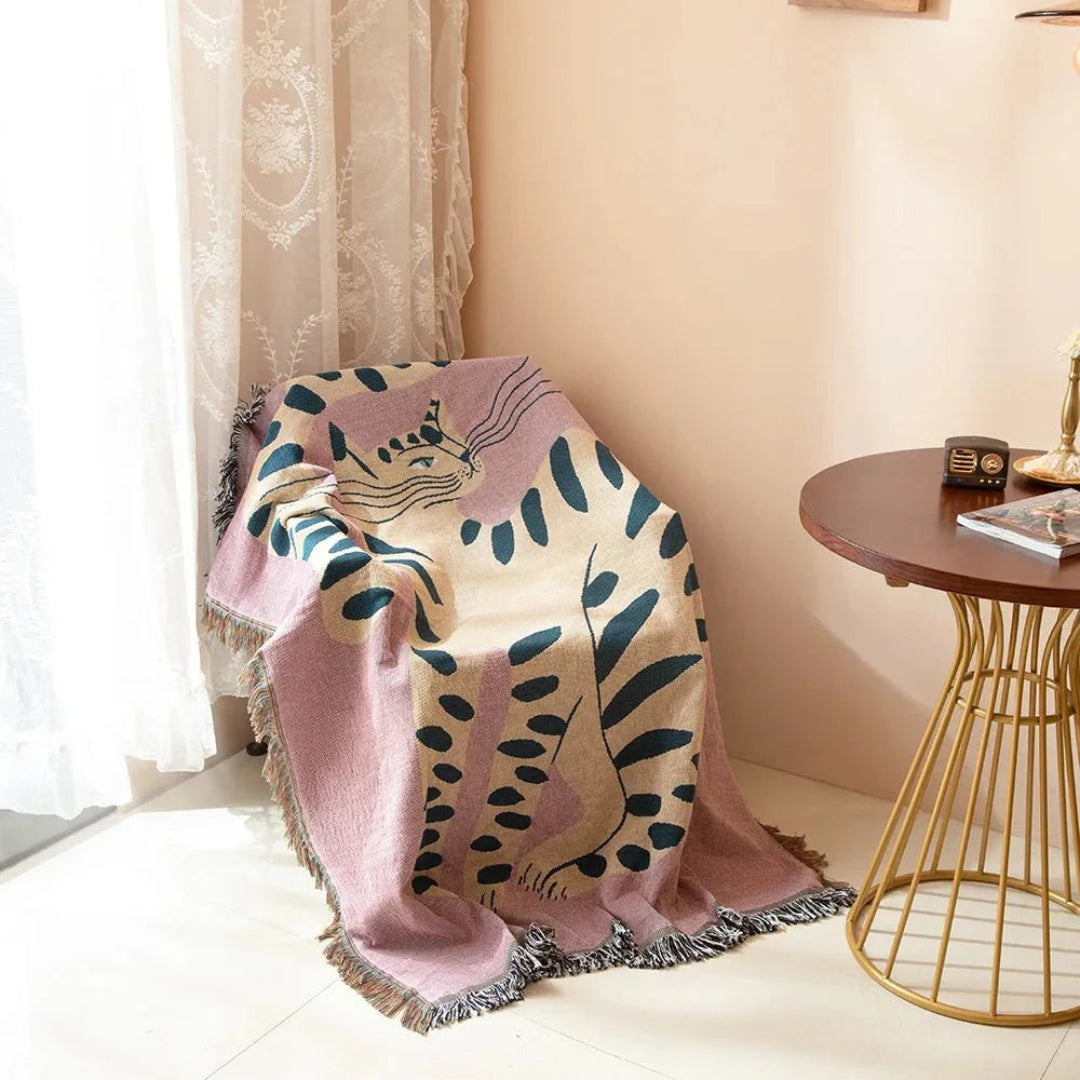 Whimsical Pink Cat Sofa Blanket Accent for Modern Homes