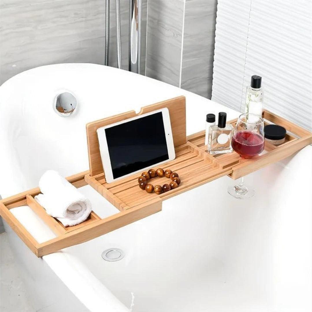 Modern Extendable Bamboo Bath Tray | Adjustable Caddy Tray Bamboo