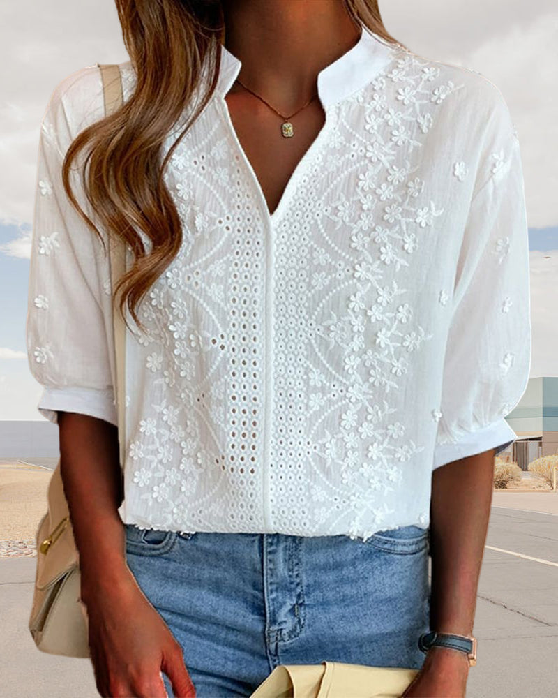 Women’s Elegant V Neck Puff Sleeve Blouse for Summer