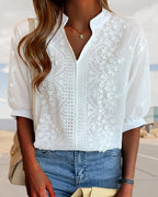 Women’s Elegant V Neck Puff Sleeve Blouse for Summer