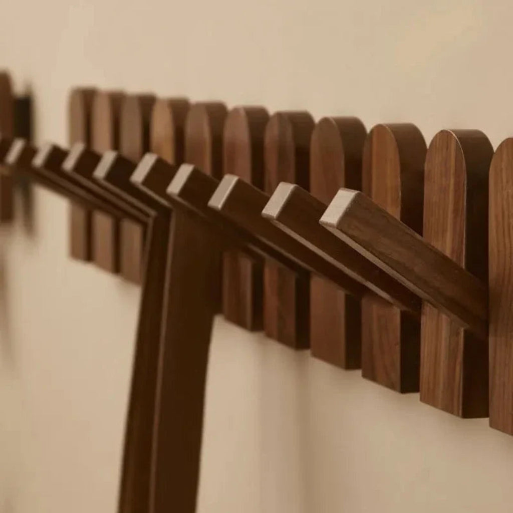 Walnut Wooden Wall Coat Rack | Minimalist Foldable Hooks