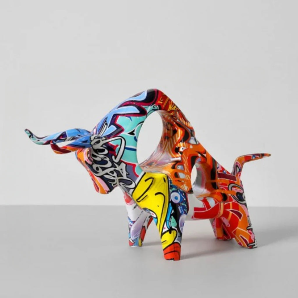 Bold Graffiti Bull Statue as a Modern Design Accent Art Toroh Orion