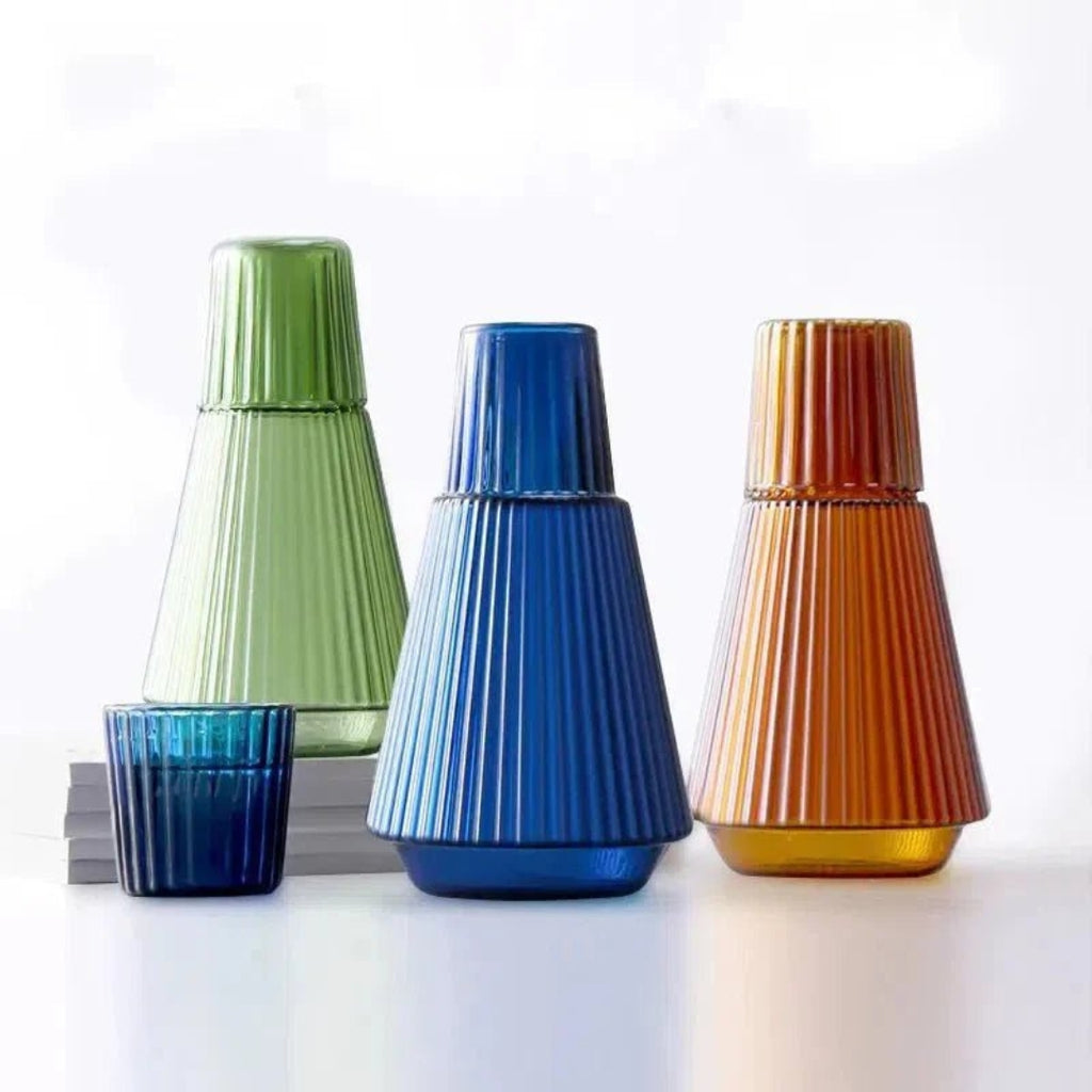 Elegant Pleated Glass Carafe with Tumbler | Table Set Serve