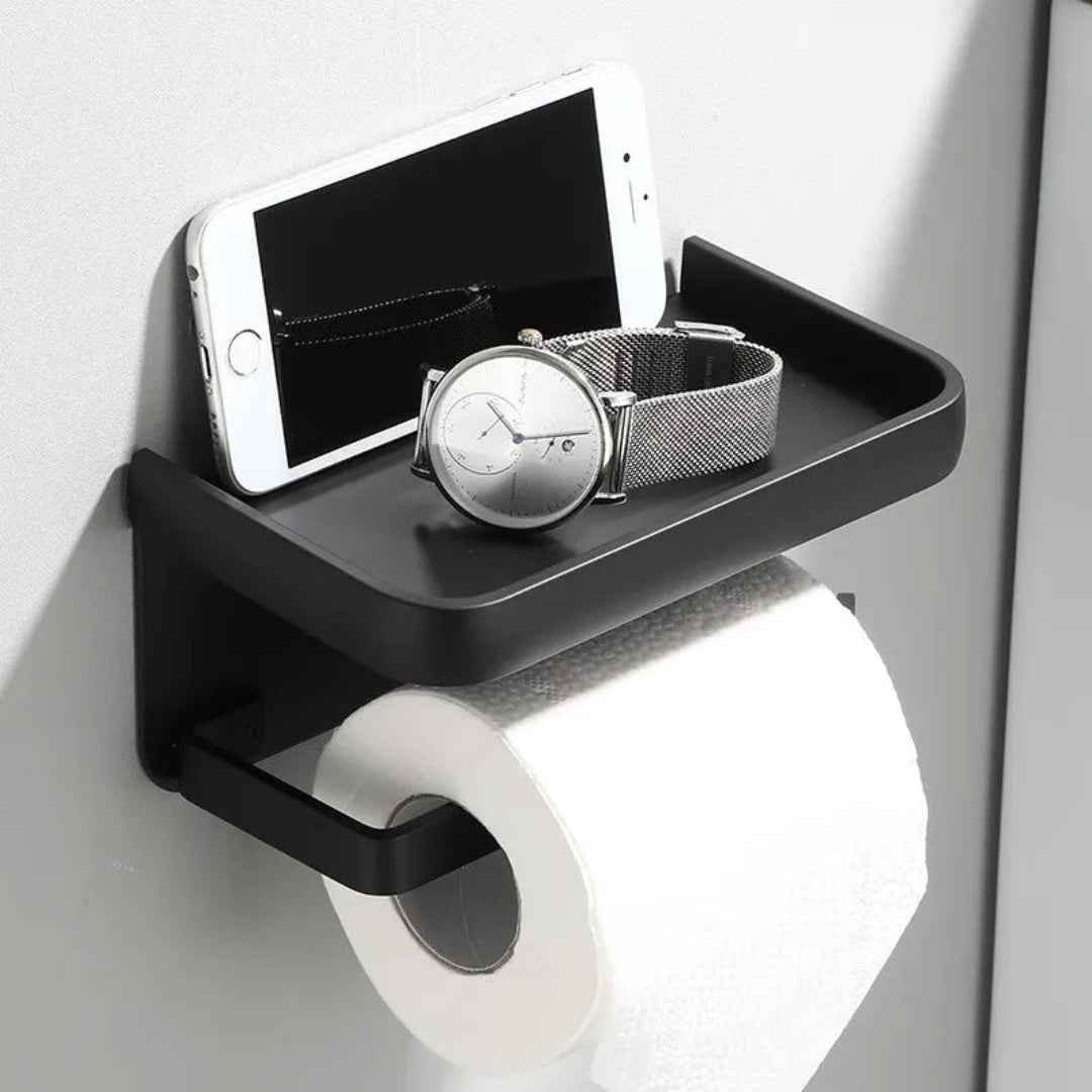 Minimal Toilet Paper Holder | Space Saving Shelf Storage Black