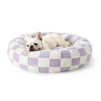 Cozy Orthopedic Dog Bed Featuring Floral Checkerboard Style Purple