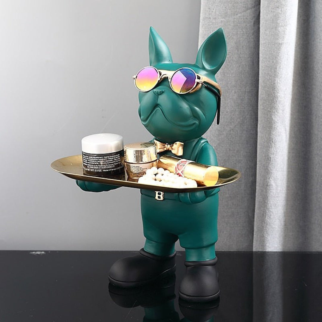 French Bulldog Statue | Playful Designer Home Sculpture Green Standing