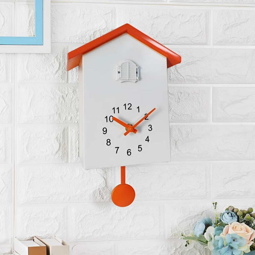 Decorative Quartz Cuckoo Wall Clock for Interior Decor Spaces Orange & White
