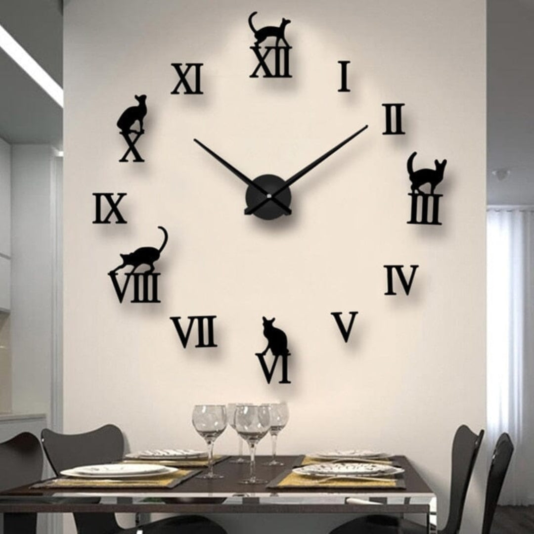 Elegant 3D Cat Wall Clock as a Stylish Interior Accent Black
