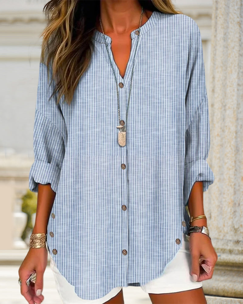 Women’s Relaxed Striped Button Blouse – Casual Summer Top