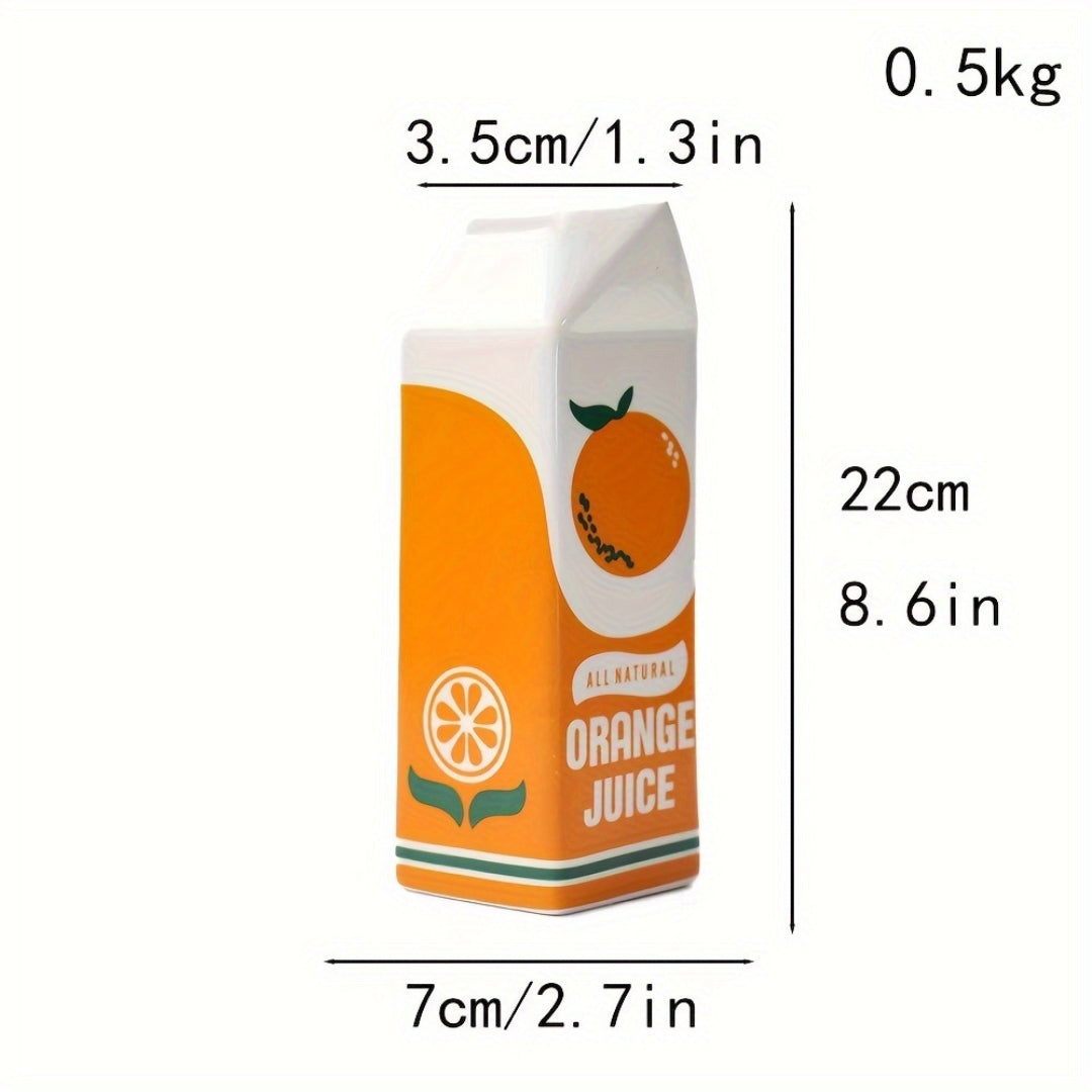 Playful Ceramic Vase with Iconic Juice Carton Form Decor