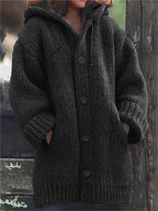 Women’s Hooded Oversized Knit Cardigan with Pockets Black