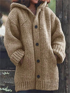 Women’s Hooded Oversized Knit Cardigan with Pockets Khaki