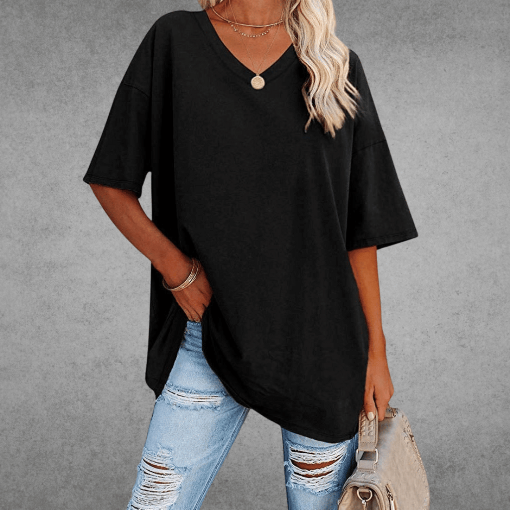 Women’s Relaxed Oversized V-Neck Top Black