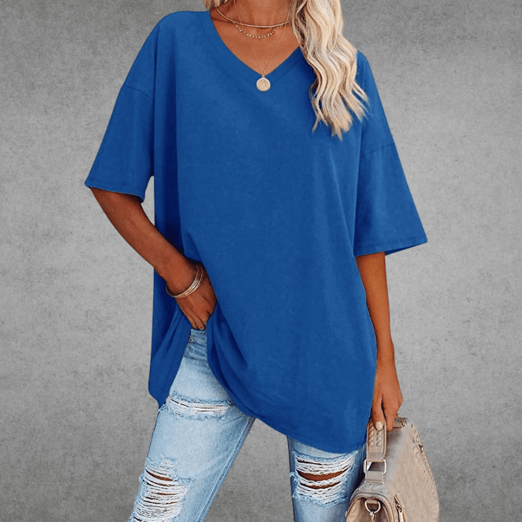 Women’s Relaxed Oversized V-Neck Top Blue