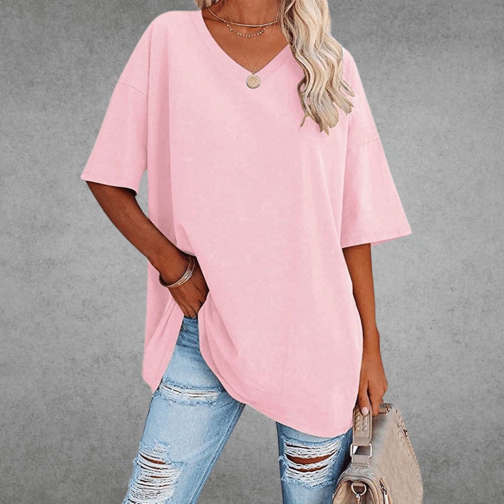 Women’s Relaxed Oversized V-Neck Top Pink