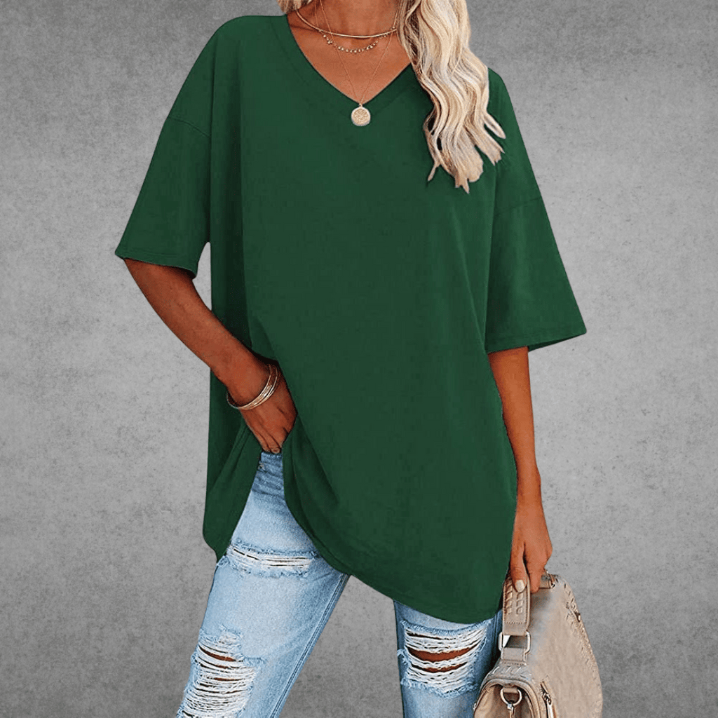 Women’s Relaxed Oversized V-Neck Top Dark Green